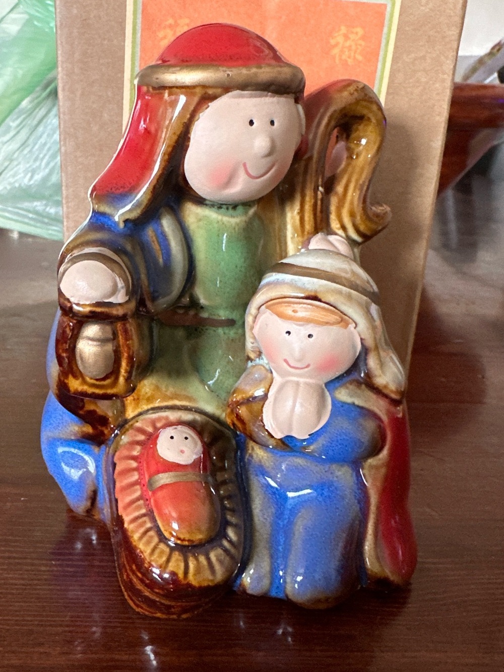 Nativity Scene Ceramic Ornament Hand Painted Family Figurine Mary Joseph Jesus